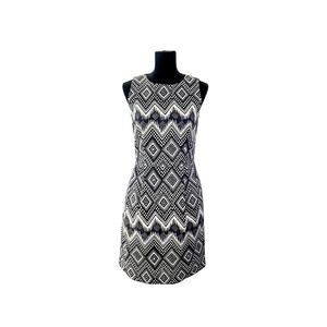 J.Crew Black & Cream Geometric Jacquard Sheath Dress